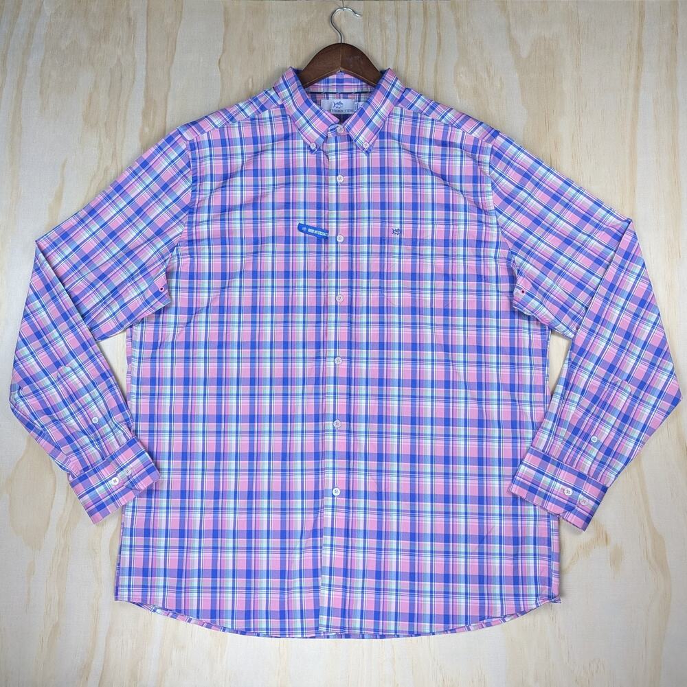 Southern Tide Men's XL BRRR Intercoastal Shirt Long Sleeve Pink Plaid BDC NWT